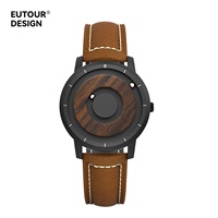 Reloj de Pulsera Magnético Creativo Maglev Sin Manecillas, Personalizado OEM, Nuevo, de Cuero Genuino y Madera de Sándalo para Hombre, Venta al Por Mayor
