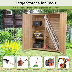 Outdoor Wooden Garden Storage Shed Fir Wood Tool <b>Cabinet</b> Slope Roof <b>Lockable</b> Double Door Waterproof - Product Image 2