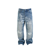 Jean Baggy en Denim Premium pour Homme et Femme, Motif Étoile et Colombe de la Paix, Tendance Américaine, Style Niche, Polyvalent