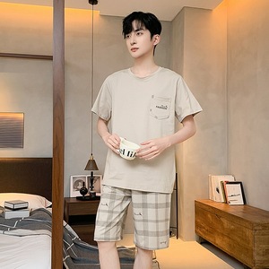 Nuovi <span class=keywords><strong>pantaloncini</strong></span> estivi a maniche corte per la casa per il tempo libero pigiami da <span class=keywords><strong>uomo</strong></span> in puro <span class=keywords><strong>cotone</strong></span> - Product Image 6