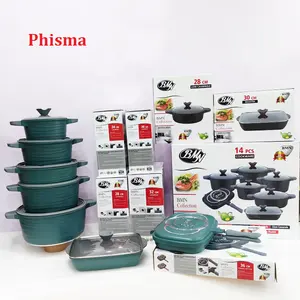 High Quality Hot Sale Kitchen Cookware Set Non Stick Cast Aluminum Cooking Pot Set With Double Grill Pan Wholesale Cookware Set