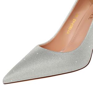 Chaussures pointues à talons hauts en métal pour femmes, baskets de fête, à paillettes scintillantes, tendance, Sexy, 1853-A5 - Product Image 6