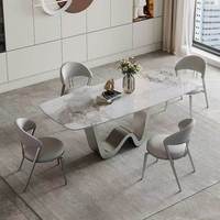 Table à manger rectangulaire en marbre ardoise de luxe léger, pieds en métal, 6 places, imperméable, mobilier moderne haut de gamme pour hôtel et appartement