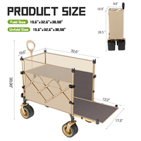 Chariot de camping pliable portable avec plateau réglable en hauteur, quatre roues, grande capacité, chariot pliant OEM