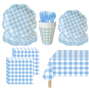 Platos y Servilletas de Papel DAMAI con Diseño a Cuadros, Juego de Platos Festoneados para Picnic para 10 Personas - Product Image 3