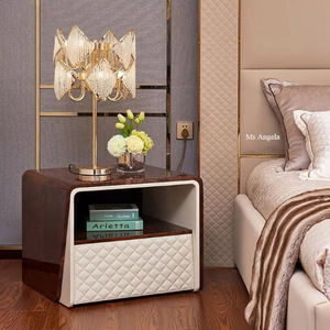 Modern <strong>High</strong> Quality Cream Leather Cover Nightstand Bedroom Furniture Bed Stand Small One Drawer Wooden <strong>Bedside</strong> <strong>Tables</strong> - Product Image 1