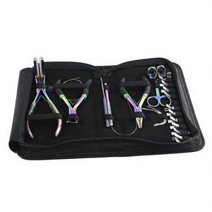Custom logo <b>Multi</b> color Hair extension <b>tool</b> kit includes 12pcs hair styling clips micro beads crimping and Remover <b>plier</b> - Product Image 1