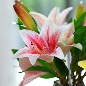 Simulated Plastic Small Lily 3D Film Indoor Living Room Hotel <b>Decoration</b> Artificial Flower <b>Decoration</b> Simulated 3-headed Lily - Product Image 2