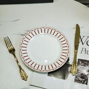 Best Selling 4pcs Nordic Luxury <b>Red</b> Line Dining Room Set Ceramic Plate With <b>Gift</b> <b>Box</b> - Product Image 2