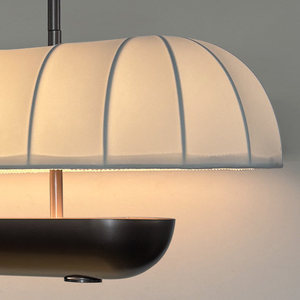 Lámpara colgante larga estilo Wabi Sabi con tela color crema para restaurante, salón de té, bar, hotel, casa de huéspedes, LED E27, tres cabezas. - Product Image 3