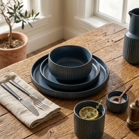EKA Wholesale Europe Market Luxury 18Pcs Custom Reactive Glaze Plate and Bowl Restaurant Ceramic Stoneware Dinnerware Set