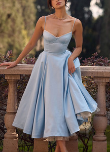 <span class=keywords><strong>Vestido</strong></span> Midi Corsé de Satén <span class=keywords><strong>Azul</strong></span> Celeste Elegante Joydressing con Bolsillos, Vestidos de Fiesta con Tirantes Finos, Venta al por Mayor y Personalizados - Product Image 3