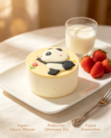 Gâteau Mousse Floral Ours de 4 Pouces Saveur Yaourt et Fromage, Boîte de Desserts Mignons Panda Cartoon pour Anniversaire d'Enfants, Vente en Gros OEM