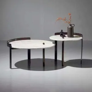 JS T021 Modern Foshan Furniture Living Room Center Coffee Tables Office Bronze Modular Tea Table Artificial Stone End Table