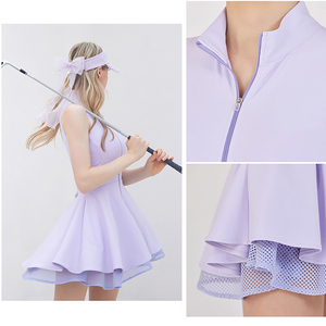 Nouvel arrivage de robes de tennis de golf respirantes à col montant et fermeture éclair pour femmes robe à plusieurs niveaux à la taille avec poche - Product Image 3