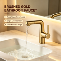 Robinet de lavabo de salle de bain extractible en or brossé, 3 modes de jet, mitigeur monocommande eau chaude et froide, robinet de lavabo moderne