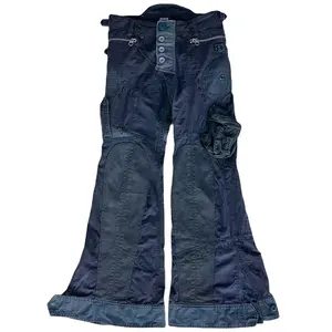 Les fabricants DIZNEW OEM conçoivent des pantalons et des pantalons évasés à taille haute en patchwork pantalon cargo en pur coton orné d'une fermeture éclair pour hommes