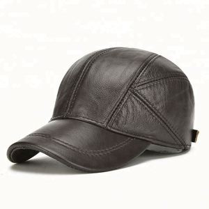 High Quality Winter Vintage <b>Top</b> Genuine Leather Hat Cap Men Baseball Cap With Earflap - Product Image 2