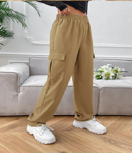 Pantalon cargo élégant pour femme, taille mi-haute, été, infroissable, avec poches à rabat et 4 poches, idéal pour le bureau et les soirées - Product Image 2