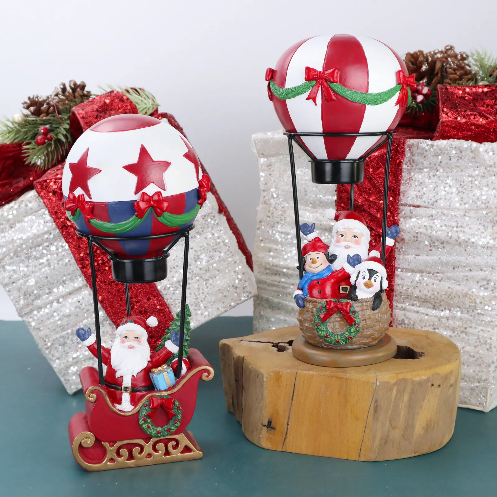 樹脂サンタクリスマスデコレーション卸売クリスマス樹脂サンタクロースバルーン装飾品