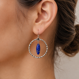 Orecchini a Cerchio Grandi Vintage a Forma di Oliva Blu Scuro, Gioielli di Moda per Donne - Product Image 2
