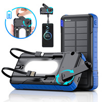 Pack de charge solaire haute capacité 20 000 mAh, prise en charge de la charge rapide, charge sans fil, câbles intégrés, support rotatif à 360 degrés, camping
