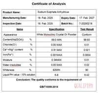 Sulfate de disodium (sulfate de sodium anhydre) 99 % min. Poudre cristalline de qualité industrielle pure CAS 7757-82-6 25 kg/50 kg/1000 kg