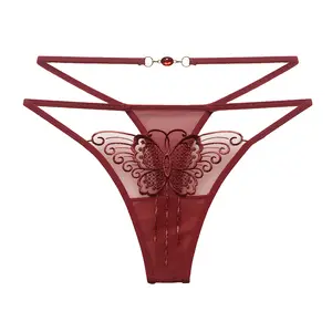 Women's Clothing Top Selling Beaded Chains Butterfly Embroidered Lace Thong Panties For Women Sexy Lingerie Underwear