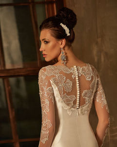 珠饰长袖法国缎子2件美人鱼婚纱带蝴蝶结可拆卸火车前庭 - Product Image 5