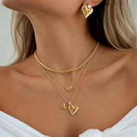 Set Perhiasan Kalung dan Anting Zirkon Fashion untuk Wanita, Lapisan Emas 18K PVD, Baja Anti Karat, Tahan Air, Perhiasan Pesta