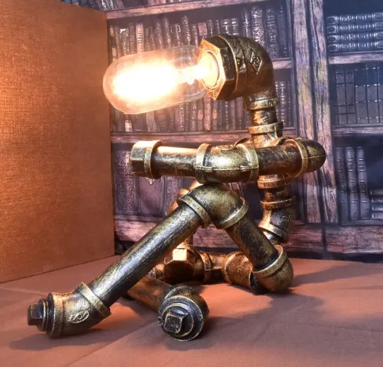 Retro Desk Lamps Industrial Robot Lamp Bronze Steampunk Pipe Light Industrial Water Pipe Lighting Decoration