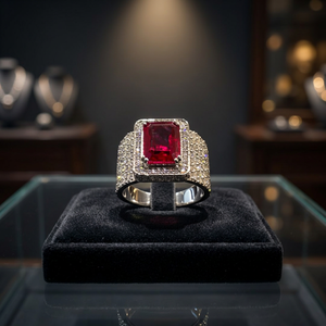 Bague de luxe pour homme en argent sterling 925, sertie de moissanite et de diamants, coupe émeraude rouge, style bling-bling pour soirée - Product Image 3