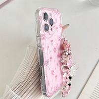 Coque de téléphone portable populaire à motif nœud rose avec chaîne pour iPhone 16 15 17 18 Pro Max, motif crème, coque arrière