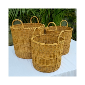 Natural Rattan Storage <b>Baskets</b> Set of 3 Handwoven <b>Rectangular</b> with Handles Multi-Purpose Rustic Design for Neatening - Product Image 2