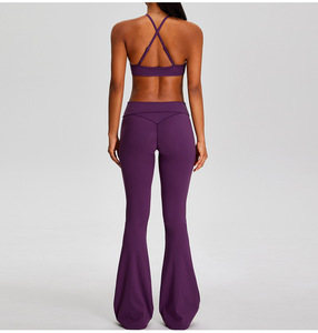 Conjunto de Pantalones de Yoga Plegables de Dos Piezas con Logotipo Personalizado, <span class=keywords><strong>Top</strong></span> Deportivo para Mujer, Ropa de Gimnasio Ajustada, Talla Pequeña - Product Image 5