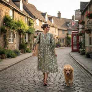Robe midi en coton imprimé à la main indienne, style bohème, florale, légère, décontractée, pour l'été - Product Image 1