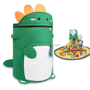 Toy Storage Basket with Play Mat Organizer Bin Portable Bag Box 2 in 1 Felt kids Building Block Toy Laundry Folding Handle