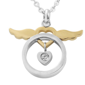 <b>Angel</b> Wings Pendant Stainless Steel Heart <b>Charm</b> Necklace Unisex Everyday Wear Retro Themed Geometric Design 120231 - Product Image 1