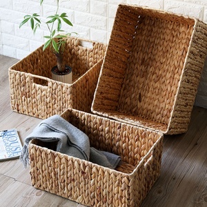 Tự Nhiên Hình Chữ Nhật Nước Hyacinth Giỏ Với Xử Lý Dệt Lưu Trữ Bin Organizer Hamper Hộp Cho Giặt Phòng Tắm Vườn Ươm - Product Image 3