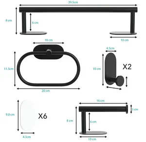 Set Voor Matzwarte Badkameraccessoires, Inclusief Toiletpapierhouder En Handdoekhaken