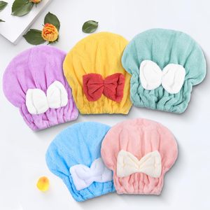 Serviettes de séchage des <span class=keywords><strong>cheveux</strong></span> en velours corail Turban super absorbant Capuchon de serviette de <span class=keywords><strong>cheveux</strong></span> à séchage rapide avec bonnet de douche à nœud papillon - Product Image 6