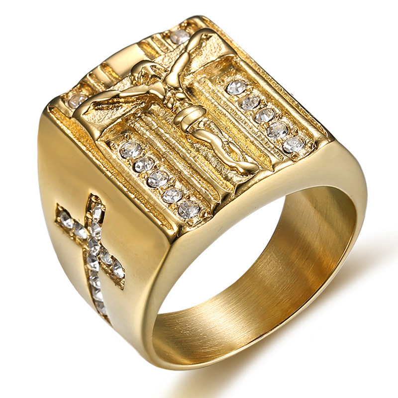 10k Solid Yellow Gold Open Cross Band Ring - Crucifix Ring For Men & Women