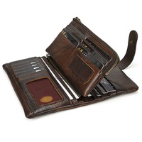 Cartera de mano de cuero Premium para hombre, billetera larga con bolsillo extraíble y cremallera