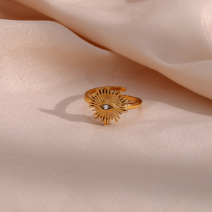 Gold Plated Brass Eye Shape Cocktail <b>Ring</b> With Cubic Zirconia Prong Setting Bohemia Style Unisex Daily Wear <b>Statement</b> <b>Ring</b> - Product Image 4