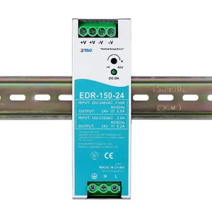 وحدة إمداد الطاقة MEAN WELL EDR-150-24 بقوة 150 وات 24 فولت مزودة بنظام DIN RAIL إمداد طاقة رفيعة أحادية الطور بقوة 150 وات 24 فولت لضوء ليد وكاميرات cctv بقدرة 24 فولت تيار مستمر