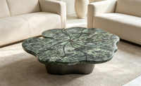 Table basse de luxe en pierre de style italien moderne, motif feuille de lotus, en marbre vert naturel, écologique, pour grande villa et salon.