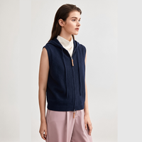 Cardigan décontracté épais en tricot à capuche sans manches avec fermeture éclair pour femme, pull en cachemire à capuche