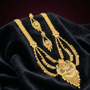 Wholesale 14K18K24K Micron Gold Rani Haar Necklaces Set Fashion Brass Gold Jewelry Set Floral Design Indian Wedding Jewelry Set - Product Image 2