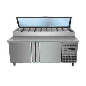 Comptoir de préparation de pizzas et de salades à température unique, <span class=keywords><strong>table</strong></span> de présentation en acier inoxydable, réfrigérateur à deux portes, équipement de réfrigération sans givre - Product Image 3
