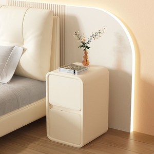 Minimalist Modern Solid Wood Leather Nightstand 20cm Ultra Narrow <b>Storage</b> <b>Cabinet</b> For Living Room - Product Image 3